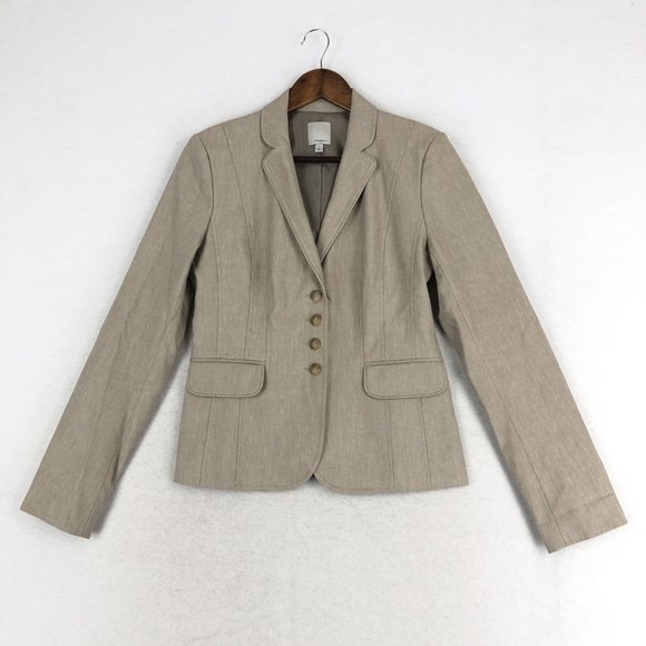 Halogen Women's Size 6 Brown Linen Blend Four Button Notch Lapel Blazer Jacket - Picture 1 of 11